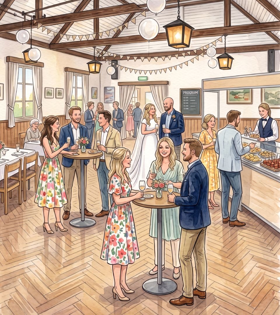 Akvarellillustration av Cassandra och Linus i en trädgård med hortensior